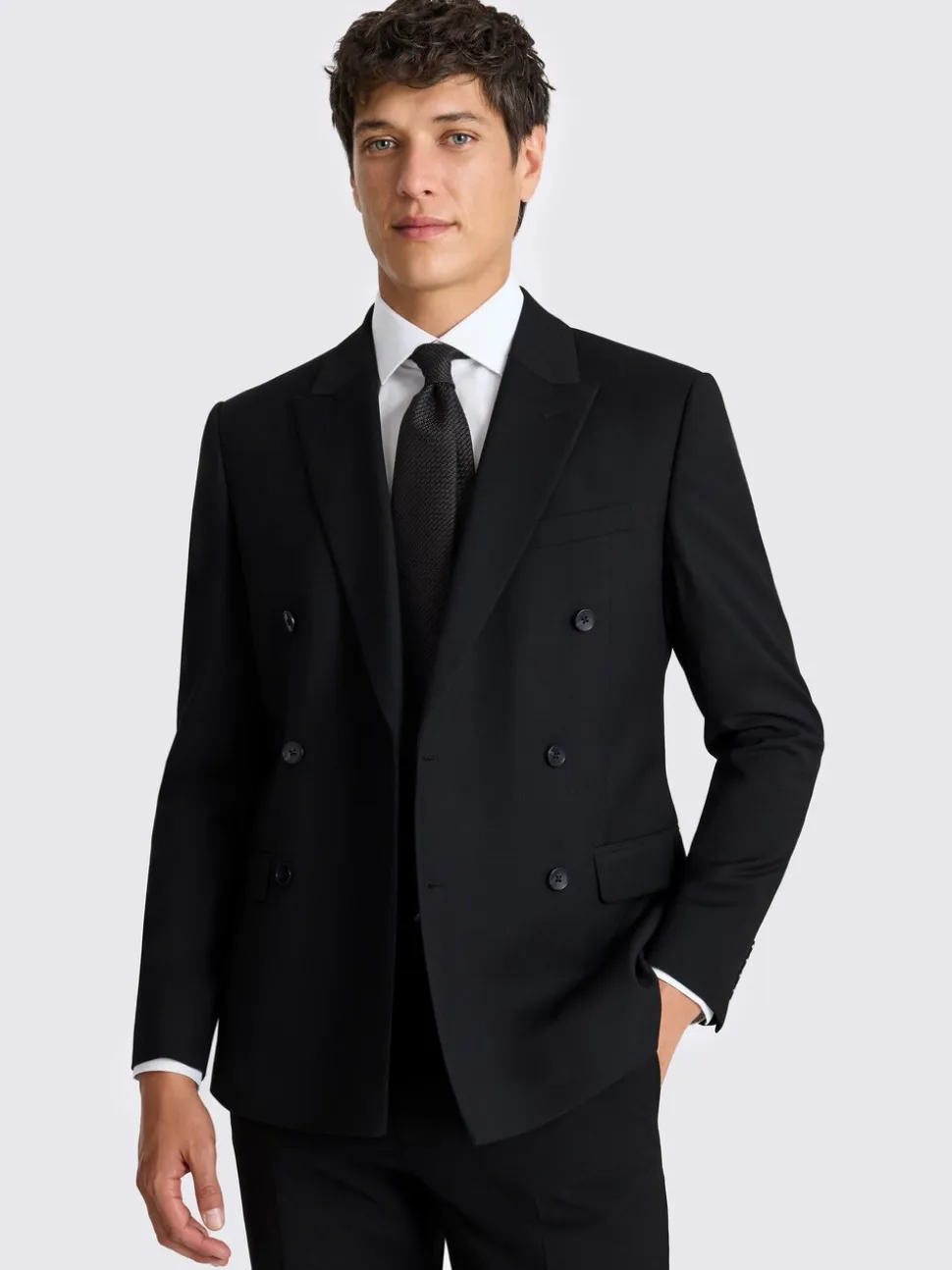 Zwart - MOSS Slim Double Breasted Stretch Suit Jacket