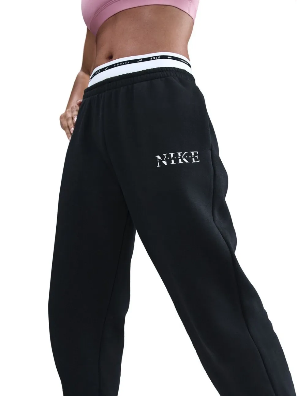 Zwart - Nike oversized Phoenix fleece joggingbroek met hoge taille en grafisch logo