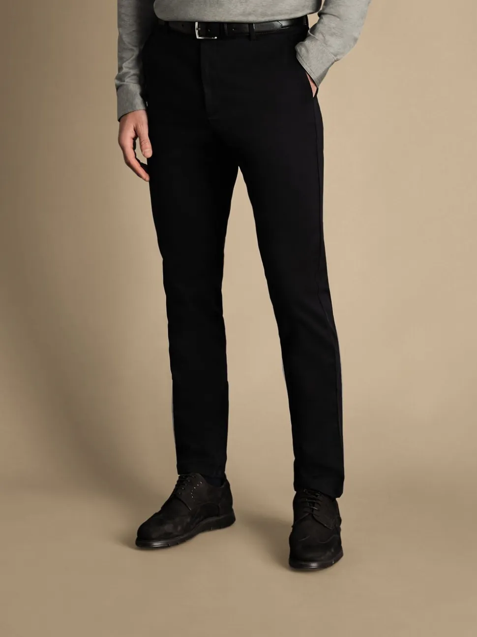 Zwart - Normale Pasvorm - Charles Tyrwhitt - Ultieme strijkvrije Franse slim-fit chino