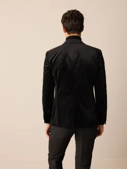 Zwart - Normale Pasvorm - Fluwelen blazer