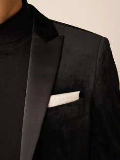 Zwart - Normale Pasvorm - Fluwelen blazer