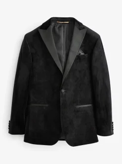 Zwart - Normale Pasvorm - Fluwelen blazer