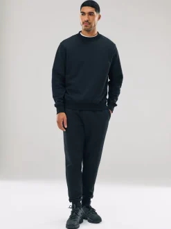 Zwart - Normale Pasvorm - Heavyweight Cotton Rich Crew Neck Sweatshirt