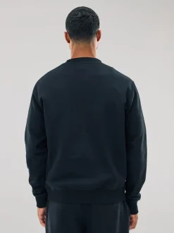 Zwart - Normale Pasvorm - Heavyweight Cotton Rich Crew Neck Sweatshirt