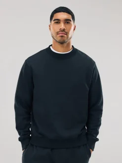 Zwart - Normale Pasvorm - Heavyweight Cotton Rich Crew Neck Sweatshirt