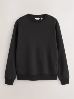 Zwart - Normale Pasvorm - Heavyweight Cotton Rich Crew Neck Sweatshirt