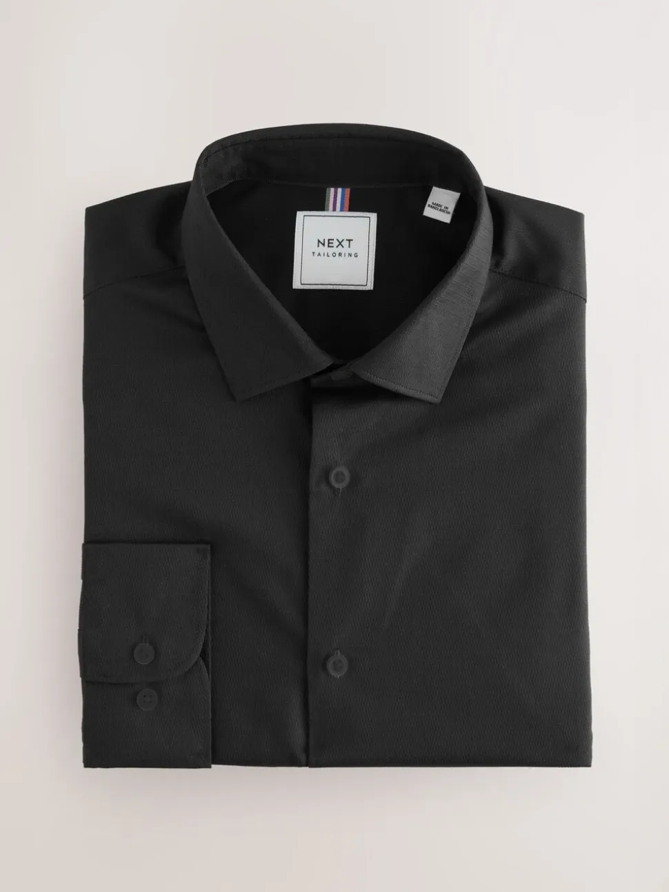 Zwart - Normale Pasvorm - Onderhoudsvriendelijk, getextureerd, slim fit overhemd met enkele manchet