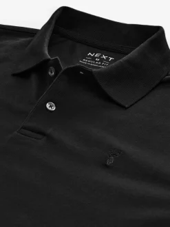Zwart - Normale Pasvorm - Piqué polo met lange mouwen