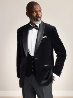 Zwart - Normale Pasvorm - Signature Pontoglio Italiaanse fluwelen blazer met sjaalkraag