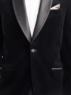Zwart - Normale Pasvorm - Signature Pontoglio Italiaanse fluwelen blazer met sjaalkraag