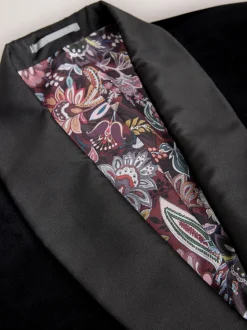 Zwart - Normale Pasvorm - Signature Pontoglio Italiaanse fluwelen blazer met sjaalkraag