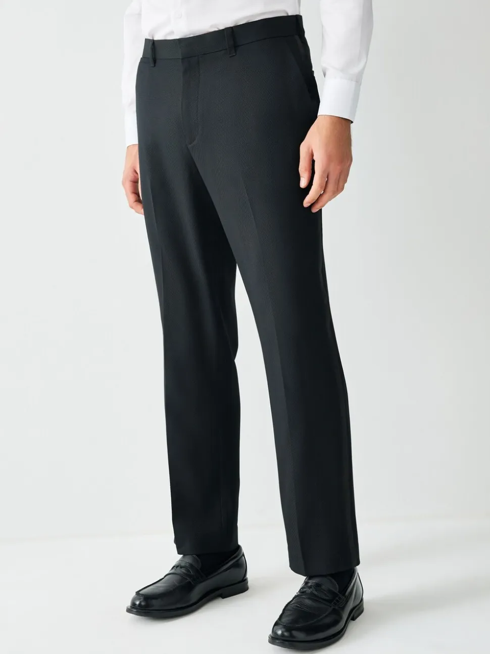 Zwart - Normale Pasvorm - Smokingpantalon met biesdetail en textuur