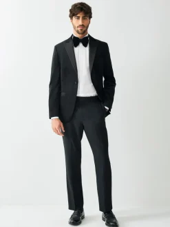 Zwart - Normale Pasvorm - Smokingpantalon met biesdetail en textuur