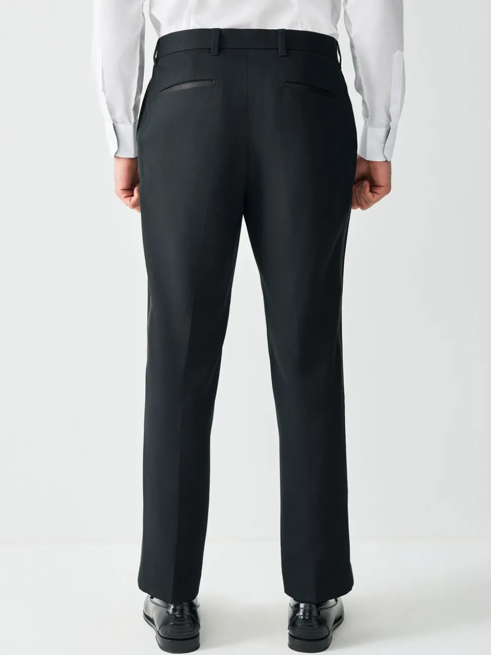 Zwart - Normale Pasvorm - Smokingpantalon met biesdetail en textuur