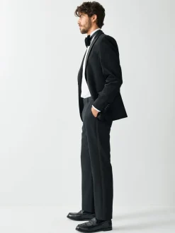 Zwart - Normale Pasvorm - Smokingpantalon met biesdetail en textuur
