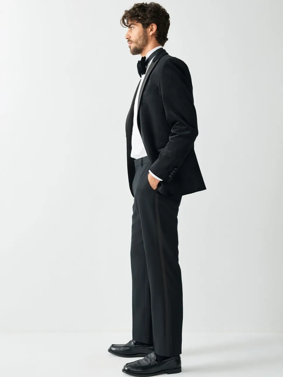 Zwart - Normale Pasvorm - Smokingpantalon met biesdetail en textuur