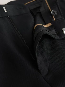 Zwart - Normale Pasvorm - Smokingpantalon met biesdetail en textuur