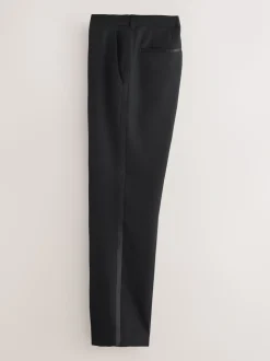 Zwart - Normale Pasvorm - Smokingpantalon met biesdetail en textuur