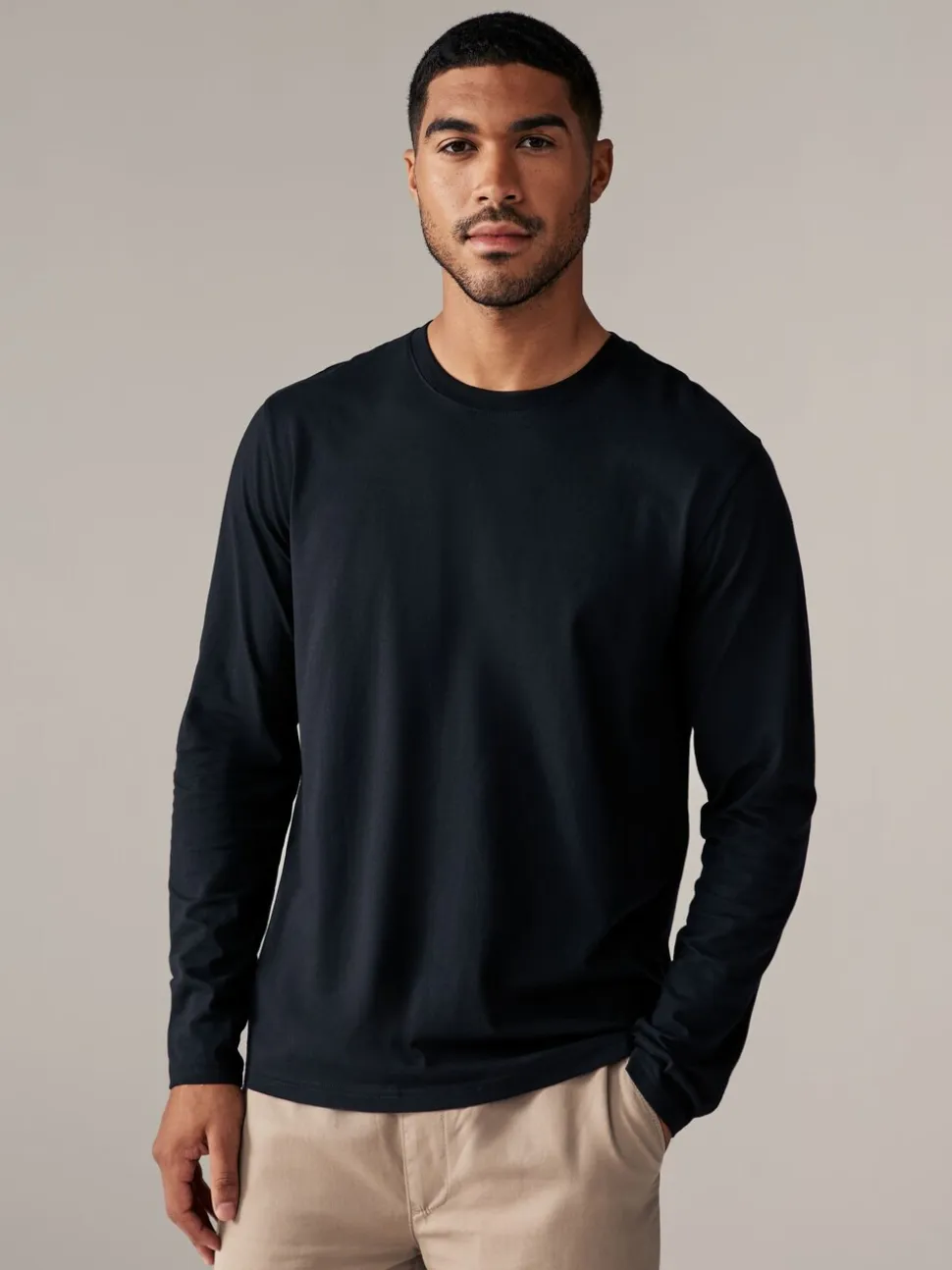 Zwart - Normale Pasvorm - T-shirt met lange mouwen en ronde hals