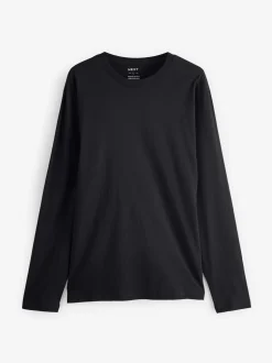 Zwart - Normale Pasvorm - T-shirt met lange mouwen en ronde hals