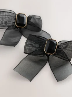Zwart - Organza Bow Stud Earrings