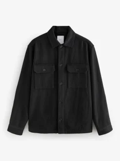Zwart - Overshirt met twee zakken en wol