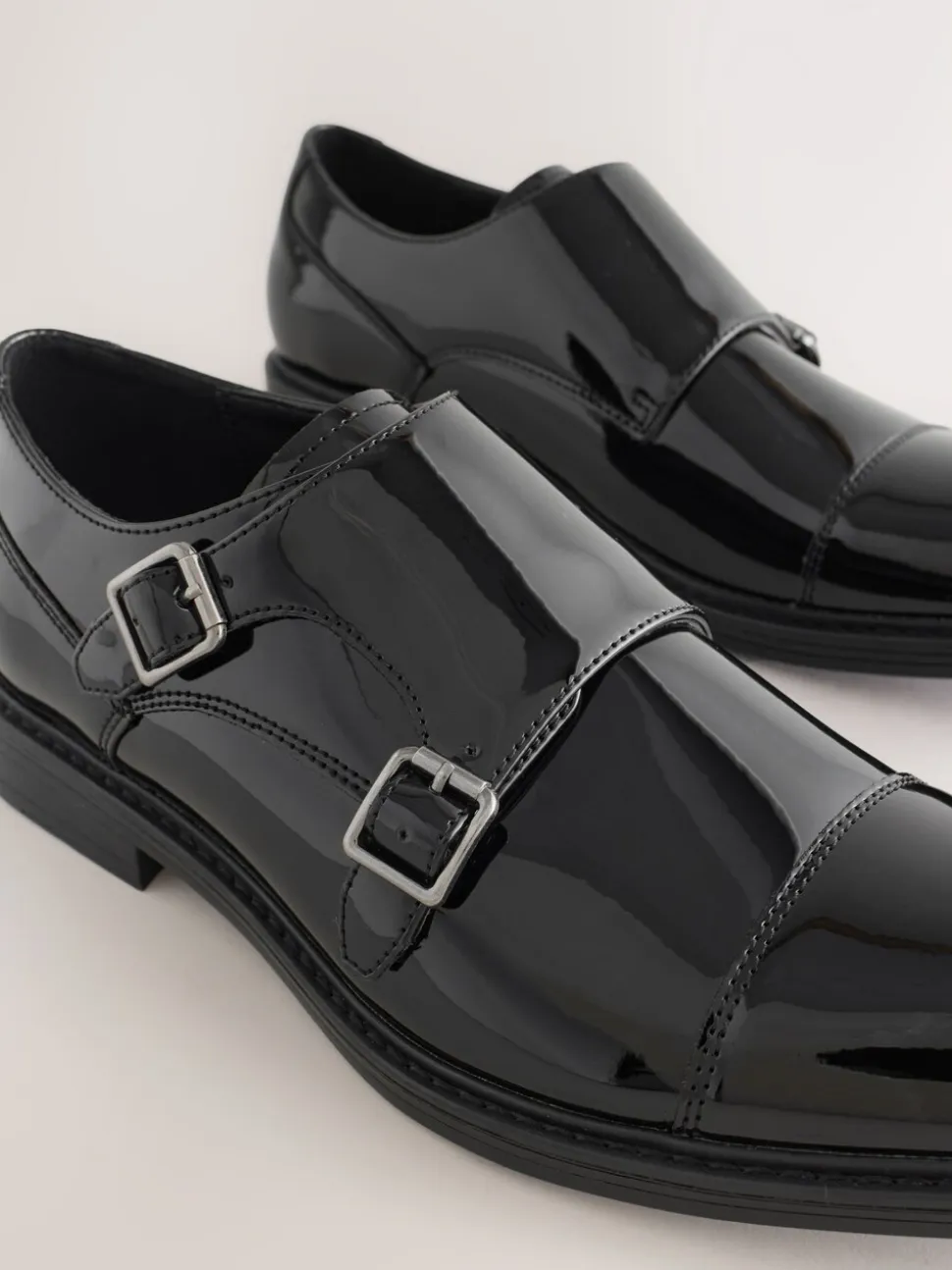 Zwart - Patent Toecap Double Monk Shoes