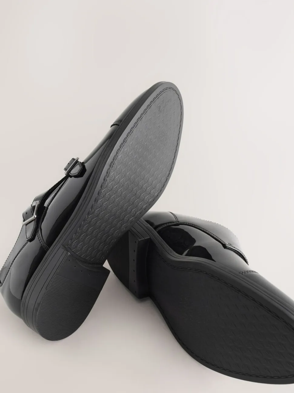 Zwart - Patent Toecap Double Monk Shoes