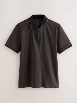 Zwart - Pattern Quarter Zip Polo Shirt