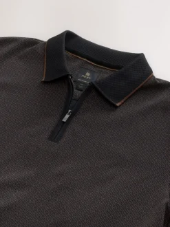 Zwart - Pattern Quarter Zip Polo Shirt