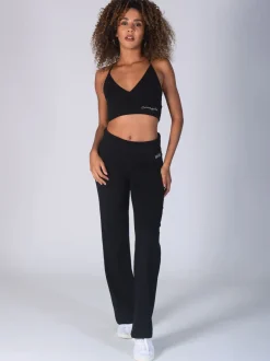 Zwart - Pineapple jersey broek met vouwtailleband voor dames