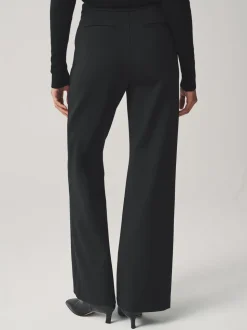 Zwart - Ponte Broek met Wijde pijpen en goudkleurige knoopdetails