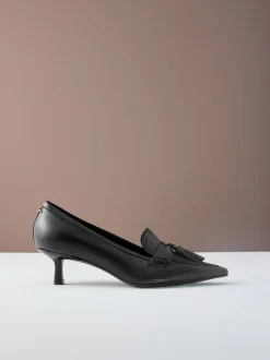 Zwart - Premium Leather With Motionflex Point Toe Tassel Heels Loafers