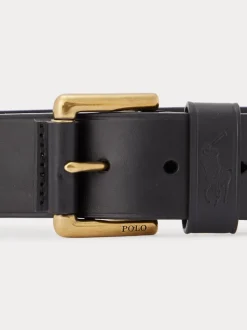Zwart - Ralph Lauren leren riem met het logo van de polospeler op paard