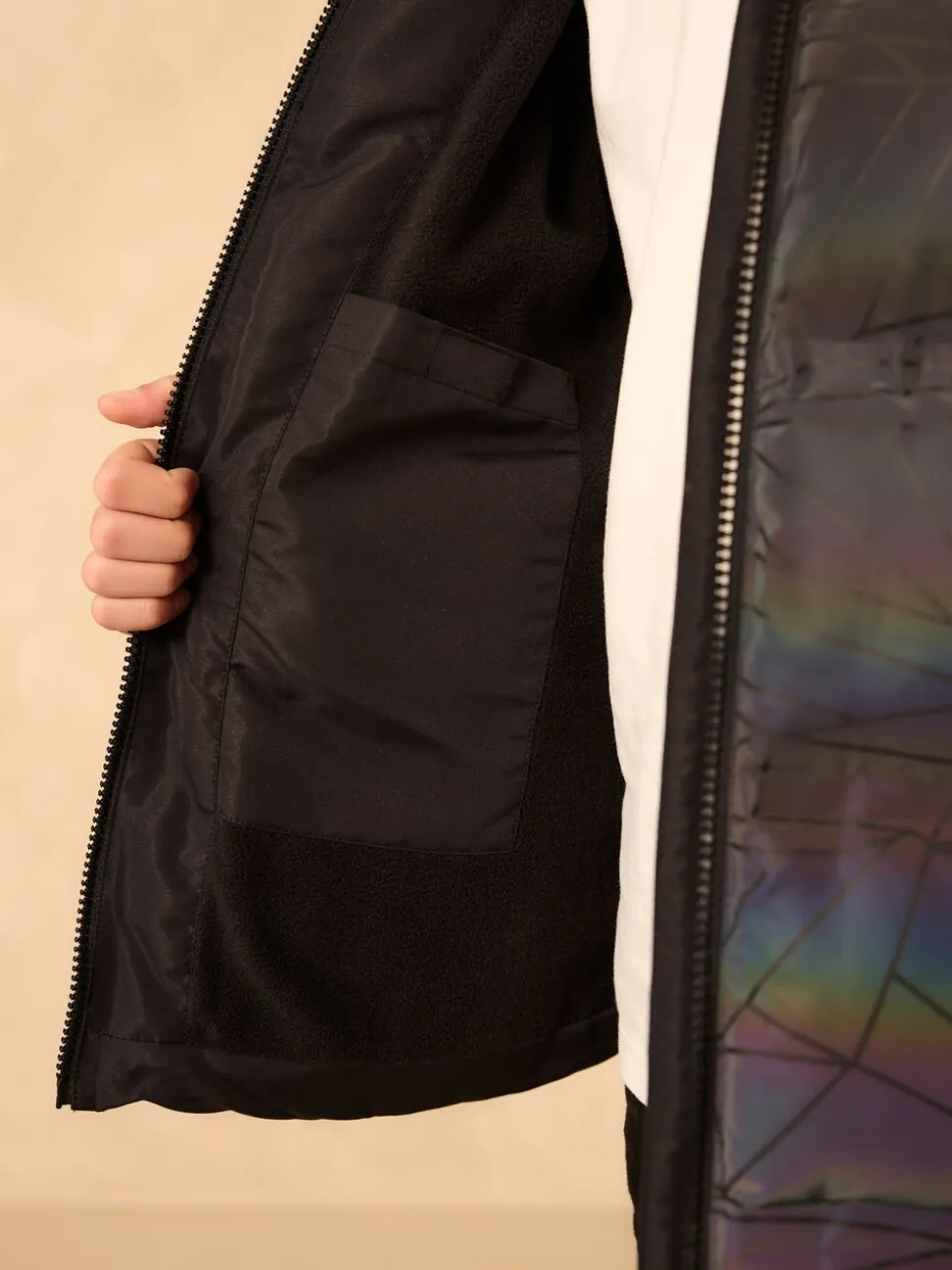 Zwart - Reflecterende, regenbestendige microfleece gevoerde jas (3-16jr)