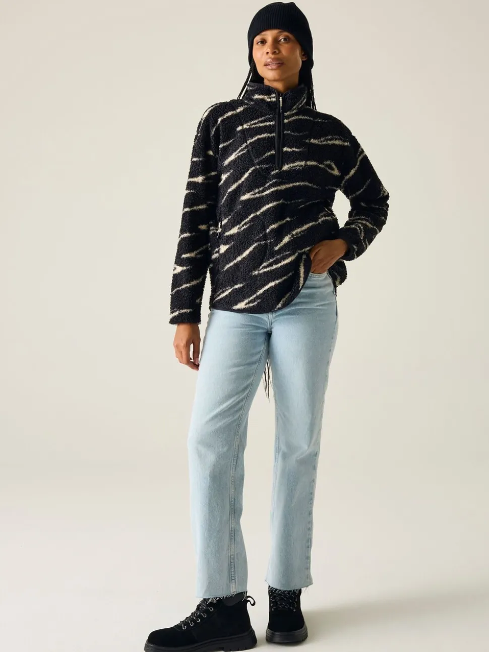 Zwart - Regatta Frankie Borg fleece met halve rits
