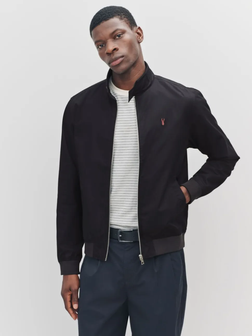 Zwart - Regenbestendig Harrington jack met geruite voering