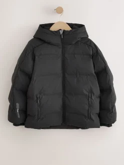 Zwart - Regenbestendige gewatteerde jas met microfleece voering (3-17jr)