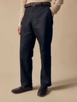 Zwart - Regular fit linnen-katoenmix broek met ceintuur