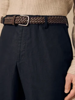 Zwart - Regular fit linnen-katoenmix broek met ceintuur