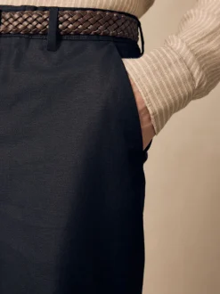Zwart - Regular fit linnen-katoenmix broek met ceintuur