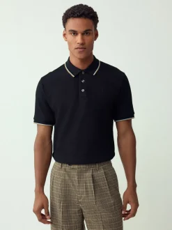 Zwart - Regular fit poloshirt met korte mouwen en contrasterende randen