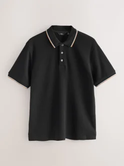 Zwart - Regular fit poloshirt met korte mouwen en contrasterende randen