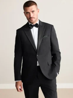 Zwart - Regular Fit Signature Nova Fides 100% Italian Wool Tuxedo Suit Jacket