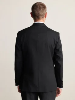 Zwart - Regular Fit Signature Nova Fides 100% Italian Wool Tuxedo Suit Jacket