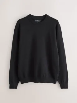 Zwart - Regular Fit Soft Touch Crew Neck Jumper