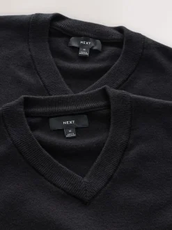 Zwart - Regular Fit Soft Touch V-Neck Jumpers 2 Pack