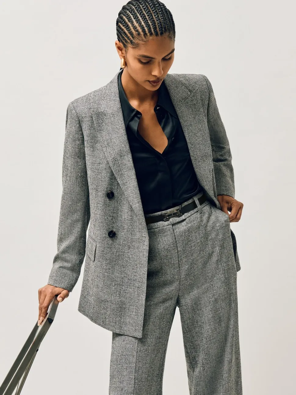 Zwart - REISS - Leren Hayley riem met vierkant scharnier