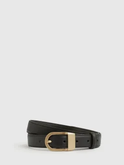 Zwart - Reiss Hazel Leren Riem met Gebogen Gesp