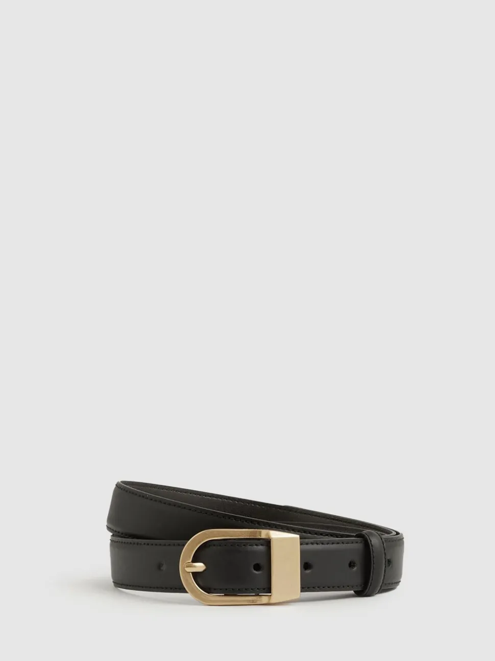 Zwart - Reiss Hazel Leren Riem met Gebogen Gesp